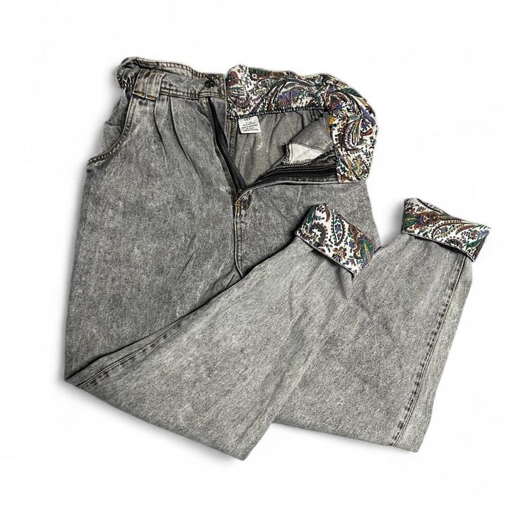Size 0 retro 80s dark gray acid washed high waist denim jeans paisley boho lined